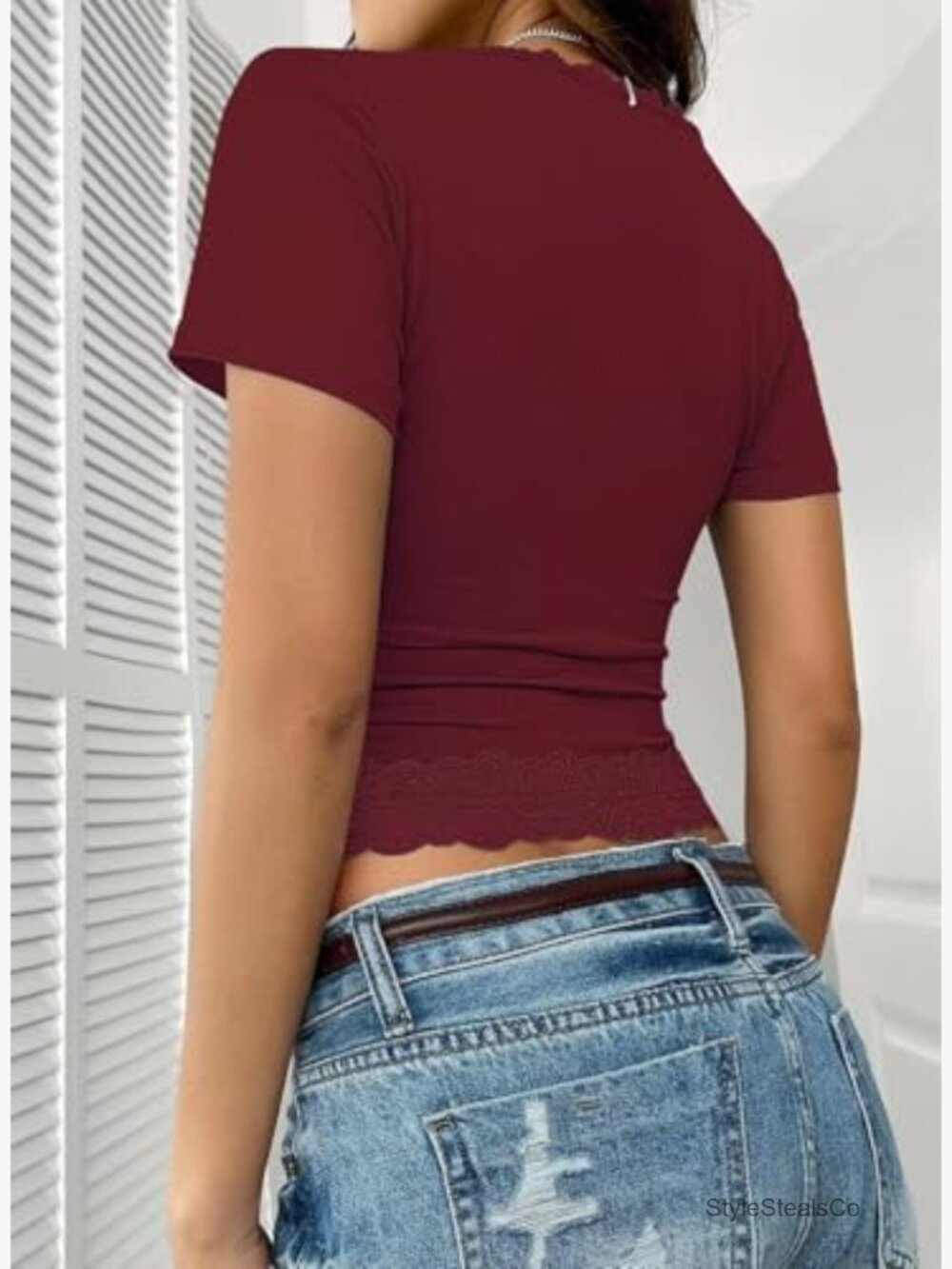 Square Neck Crop Top Short Sleeve Slim Fit Blouse Y2K Going Out Tee - Picture 3 of 7